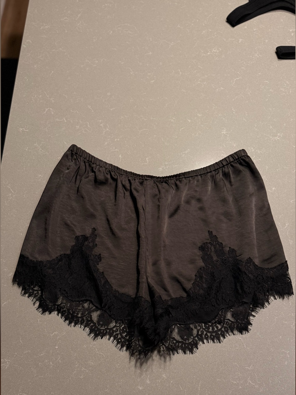 Princess Polly Black Satin Lace-Trim Shorts